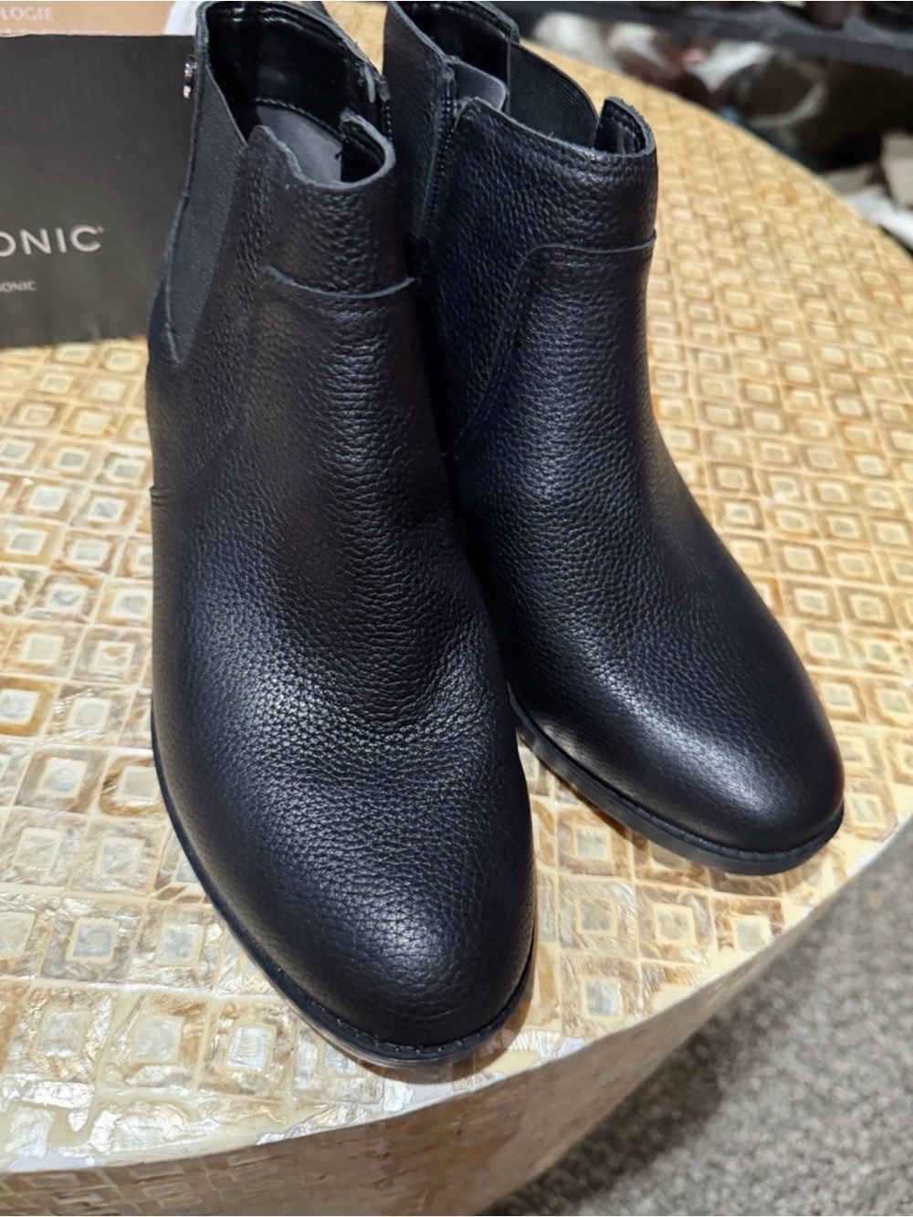 Vionic Black Leather Ankle Booties